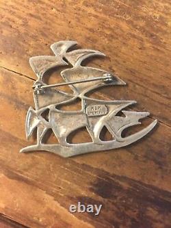 Vintage Sterling Silver Sailing Sail Boat Pin Brooch Modernist Design