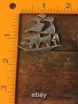 Vintage Sterling Silver Sailing Sail Boat Pin Brooch Modernist Design