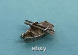 Vintage Sterling Silver Wood Row Boat Mechanical Articulated Bracelet Charm 1g