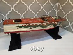 Vintage TMY ITO Dragon Wooden Speed Boat Motor-Battery Op Parts or Repair