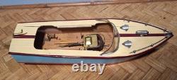 Vintage TMY Japan Tin Electric Boat KM-2 13 For Parts/Repair Motor Unteste