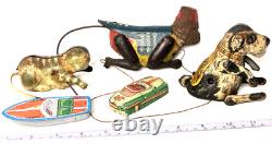 Vintage Tin 5 Toy Lot, Marx Flipo, Kohler Cat, Boat, Car, Climbing Monkey, Parts, Steel