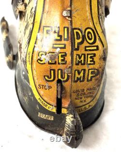 Vintage Tin 5 Toy Lot, Marx Flipo, Kohler Cat, Boat, Car, Climbing Monkey, Parts, Steel