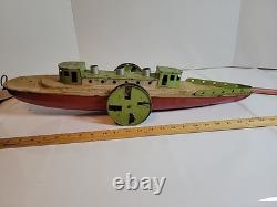 Vintage Tin Windup Bettsy Green # 165 Toys 26 Sidewheel Boat Parts /Repair