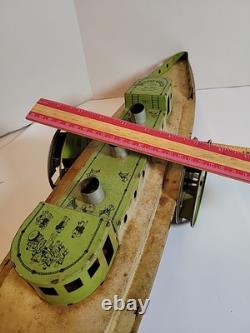 Vintage Tin Windup Bettsy Green # 165 Toys 26 Sidewheel Boat Parts /Repair