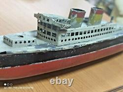 Vintage Toy Boat Ship Wind Up Gdr Ddr Germany Ww2 Antique Tin Metal For Parts