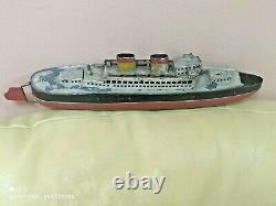 Vintage Toy Boat Ship Wind Up Gdr Ddr Germany Ww2 Antique Tin Metal For Parts