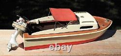 Vintage Toy Wooden Boat with Top & Most of Electric Outboard Motor (Parts)