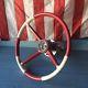 Vintage Tri Spoke Steering Wheel Red & White For Boat Wilcox & Cunningham