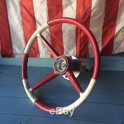Vintage Tri Spoke Steering Wheel Red & White for Boat Wilcox & Cunningham