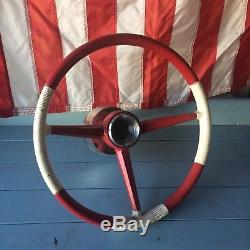 Vintage Tri Spoke Steering Wheel Red & White for Boat Wilcox & Cunningham
