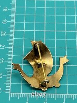 Vintage Viking Ship Brooch AKSEL HOLMSEN Silver 925 Guilloche Enamel RED White