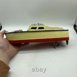 Vintage White Red Remote Controlled Cabin Cruiser Wooden Boat 12 16 Parts