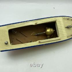 Vintage White Red Remote Controlled Cabin Cruiser Wooden Boat 12 16 Parts