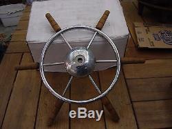 Vintage Wood/Chrome Cruiser Boat 22 Across 14Diam Steering Wheel, Chris Craft