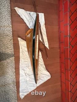 Vintage Wooden 85 Cup Racer 35 Pond Yacht Model Sailboat For Parts Or Restore