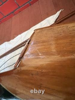 Vintage Wooden 85 Cup Racer 35 Pond Yacht Model Sailboat For Parts Or Restore