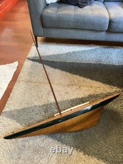 Vintage Wooden 85 Cup Racer 35 Pond Yacht Model Sailboat For Parts Or Restore
