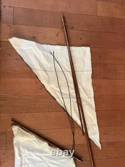 Vintage Wooden 85 Cup Racer 35 Pond Yacht Model Sailboat For Parts Or Restore