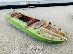 Vintage Wooden Battery Powered Toy Boat Inboard Motor As-Is For Parts Or Repair