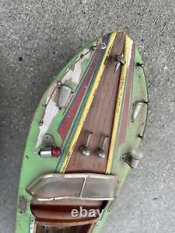 Vintage Wooden Battery Powered Toy Boat Inboard Motor As-Is For Parts Or Repair
