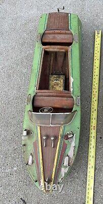 Vintage Wooden Battery Powered Toy Boat Inboard Motor As-Is For Parts Or Repair