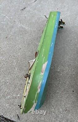 Vintage Wooden Battery Powered Toy Boat Inboard Motor As-Is For Parts Or Repair