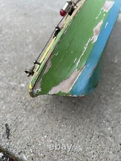 Vintage Wooden Battery Powered Toy Boat Inboard Motor As-Is For Parts Or Repair