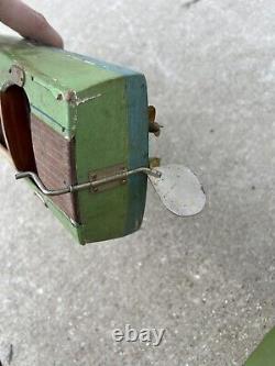 Vintage Wooden Battery Powered Toy Boat Inboard Motor As-Is For Parts Or Repair