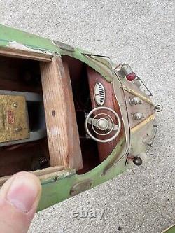Vintage Wooden Battery Powered Toy Boat Inboard Motor As-Is For Parts Or Repair