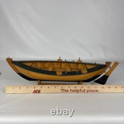 Vintage Wooden Sailboat Model Boat 15 with Stand Sails Oars Parts Repair Display
