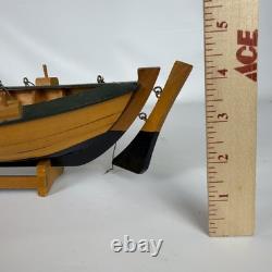 Vintage Wooden Sailboat Model Boat 15 with Stand Sails Oars Parts Repair Display