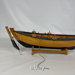 Vintage Wooden Sailboat Model Boat 15 with Stand Sails Oars Parts Repair Display