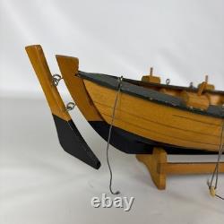 Vintage Wooden Sailboat Model Boat 15 with Stand Sails Oars Parts Repair Display