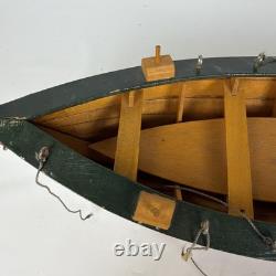 Vintage Wooden Sailboat Model Boat 15 with Stand Sails Oars Parts Repair Display