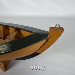 Vintage Wooden Sailboat Model Boat 15 with Stand Sails Oars Parts Repair Display
