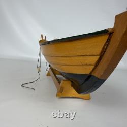 Vintage Wooden Sailboat Model Boat 15 with Stand Sails Oars Parts Repair Display