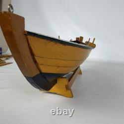 Vintage Wooden Sailboat Model Boat 15 with Stand Sails Oars Parts Repair Display