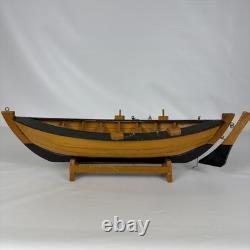 Vintage Wooden Sailboat Model Boat 15 with Stand Sails Oars Parts Repair Display