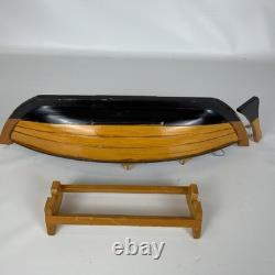 Vintage Wooden Sailboat Model Boat 15 with Stand Sails Oars Parts Repair Display
