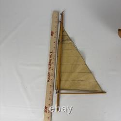 Vintage Wooden Sailboat Model Boat 15 with Stand Sails Oars Parts Repair Display