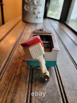 Vintage Wooden Toy Boat With Lang Craft Outboard Motor Japan / Not Tested /Parts