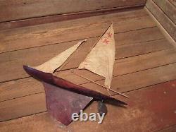 Vintage Wooden Toy Model Sail Boat Hull For Restoration Or Parts