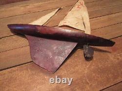 Vintage Wooden Toy Model Sail Boat Hull For Restoration Or Parts