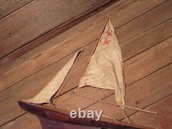 Vintage Wooden Toy Model Sail Boat Hull For Restoration Or Parts