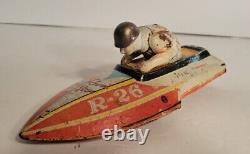 Vintage Yonezawa Japan Tin Friction Speed Boat River Star For Parts Or repair