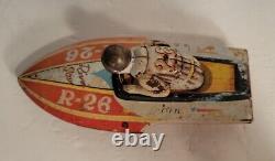 Vintage Yonezawa Japan Tin Friction Speed Boat River Star For Parts Or repair