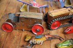 Vintage antique tin litho toy lot boats airplanes monkey tractor PARTS REPAIR