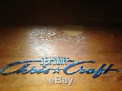 Vintage chris craft sea skif name plate emblem original pot metal wood boat 23