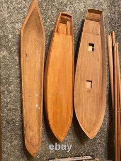 Vintage large lot wood Model Boats ships parts etc